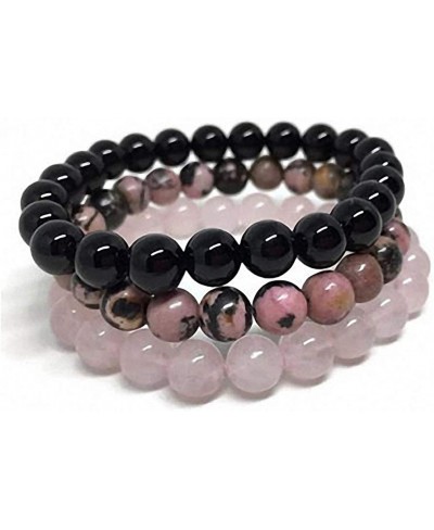 Womens 8mm Black Onyx Rhodonite Rose Quartzs Beaded Wrist Men Women Natural Stone Bracelet Sets Stackable Mala Bracelets $14....