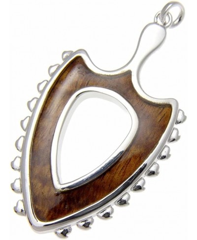 Koa Wood Hawaiian Polynesian Leiomano Shark Teeth Weapon Rhodium Plated Brass Pendant $23.20 Pendants & Coins