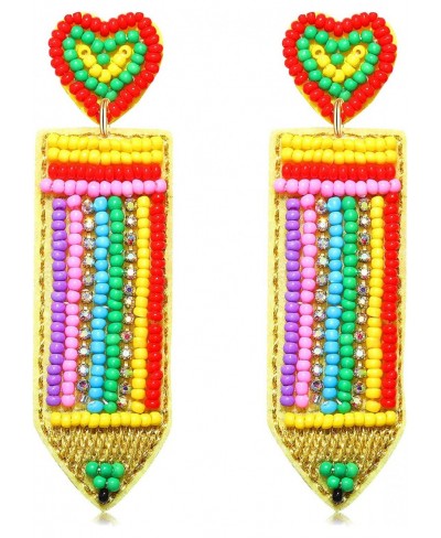 Teacher Earrings for Women Beaded Apple Pencil Dangle Earrings Colorful Rainbow Drop Earrings Back To School Present Teacher ...