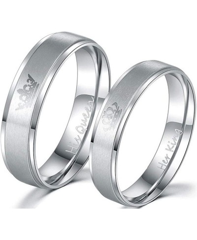 Her King His Queen Silver Titanium Steel Crown Ring for Couples Anniversary Wedding Band $6.01 Bridal Sets