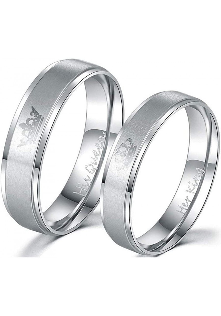 Her King His Queen Silver Titanium Steel Crown Ring for Couples Anniversary Wedding Band $6.01 Bridal Sets