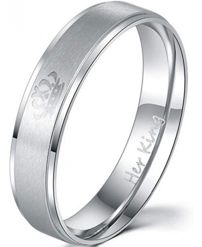 Her King His Queen Silver Titanium Steel Crown Ring for Couples Anniversary Wedding Band $6.01 Bridal Sets