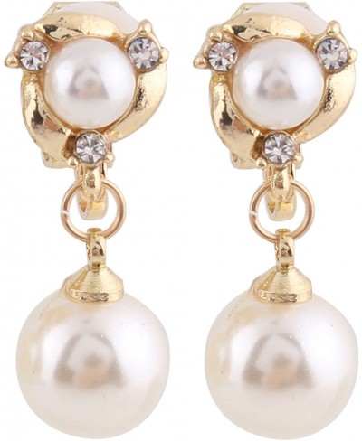 Luxury Gold-tone or Silver-tone Clear Crystal White Simulated Pearl Clip-on Drop Earring $12.56 Clip-Ons