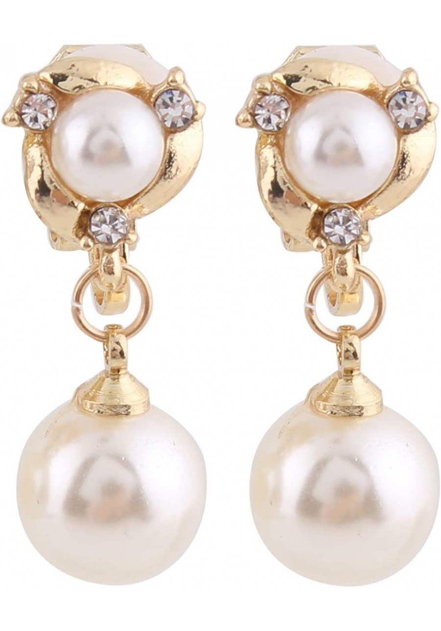 Luxury Gold-tone or Silver-tone Clear Crystal White Simulated Pearl Clip-on Drop Earring $12.56 Clip-Ons