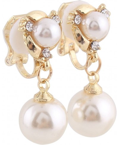 Luxury Gold-tone or Silver-tone Clear Crystal White Simulated Pearl Clip-on Drop Earring $12.56 Clip-Ons