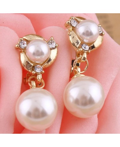 Luxury Gold-tone or Silver-tone Clear Crystal White Simulated Pearl Clip-on Drop Earring $12.56 Clip-Ons