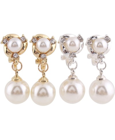 Luxury Gold-tone or Silver-tone Clear Crystal White Simulated Pearl Clip-on Drop Earring $12.56 Clip-Ons