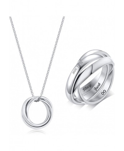 Personalized Custom Name Love Triple Interlocked Rolling Anniversary Wedding Band Ring Necklace for Women Men 20 $13.27 Bands