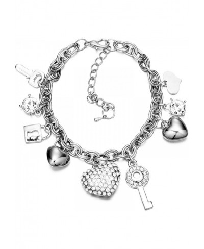 Love Heart Key Lock Star Crystal Bracelet Bangle Adjustable Chunky Thick Rhinestone Bead Link Chain Bracelet for Women Girl T...