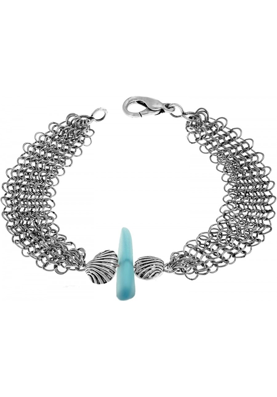 Asymmetrical Aqua Sea Glass and Mesh Bracelet $39.29 Link