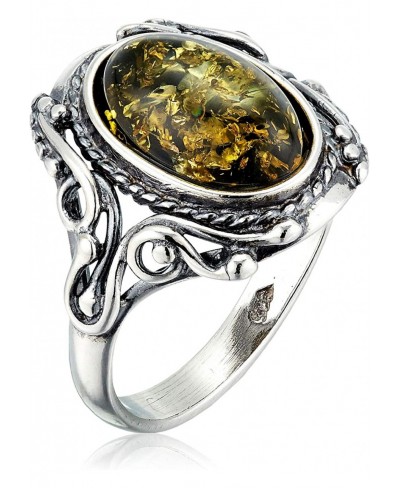 Sterling Silver and Baltic Green Amber Ring Georgine $21.96 Statement