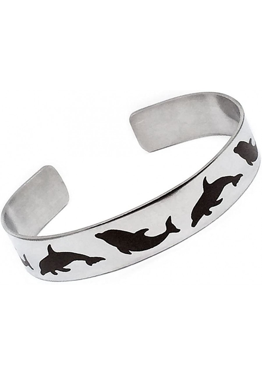 Stainless Steel Adjustable Cuff Bangle Bracelet with Laser Engraved Dolphin Design $32.89 Cuff