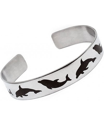 Stainless Steel Adjustable Cuff Bangle Bracelet with Laser Engraved Dolphin Design $32.89 Cuff