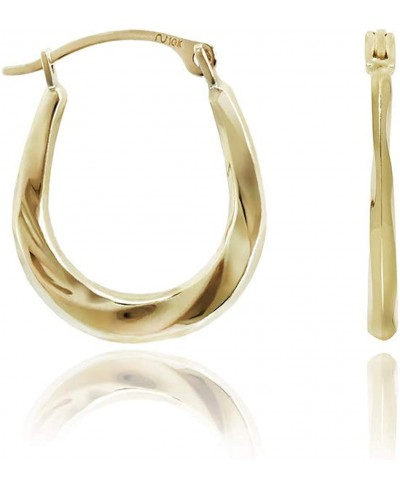10K Gold Click Top Hoop Earrings Round/Molten/Twisted Swirl/Graduated/Oval Textured Triangle Tube Hoops $43.58 Hoop