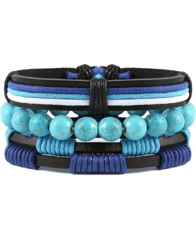 Mix 3 Wrap Bracelets Men Women Ethnic Tribal Blue Bracelets Leather Wristbands $13.92 Wrap