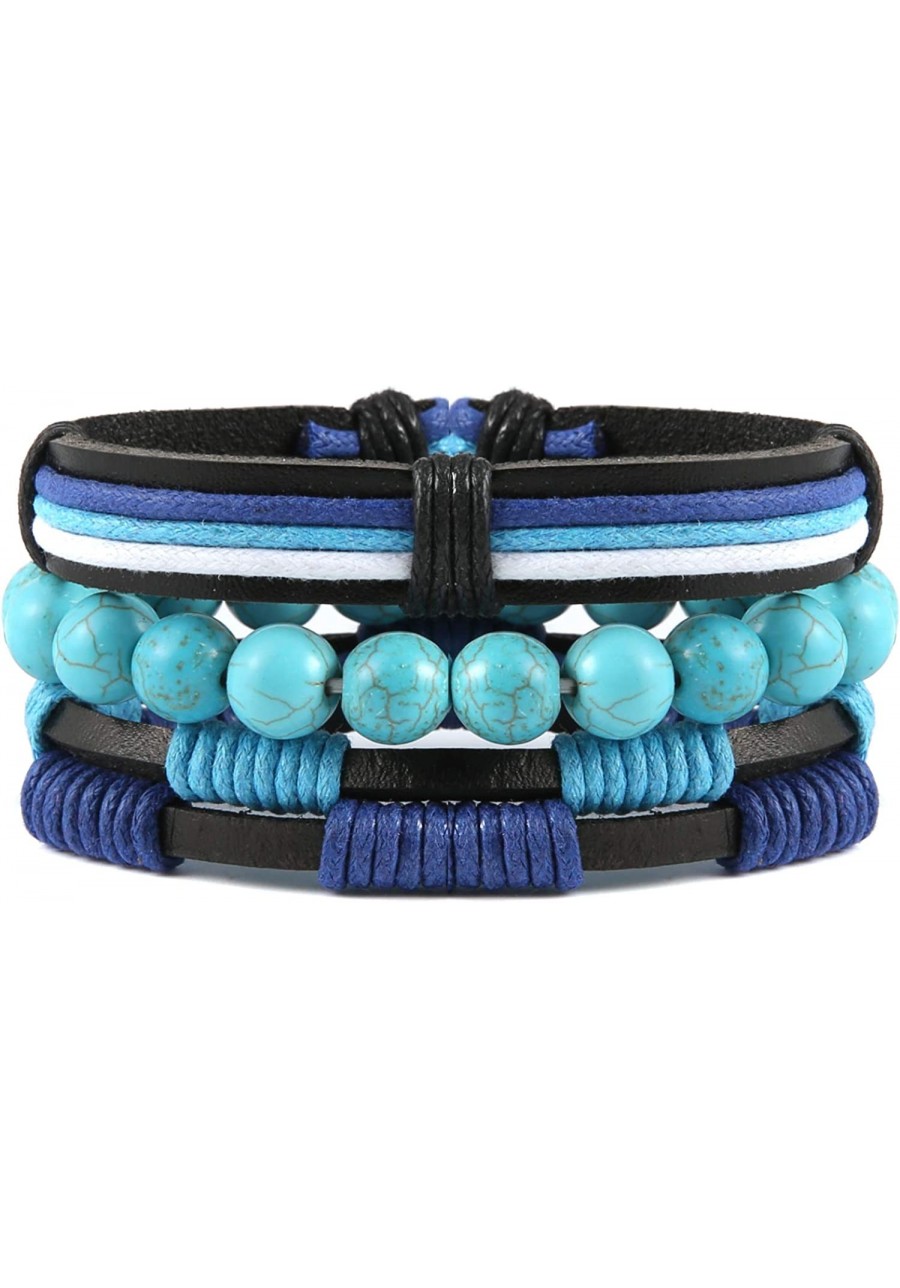 Mix 3 Wrap Bracelets Men Women Ethnic Tribal Blue Bracelets Leather Wristbands $13.92 Wrap