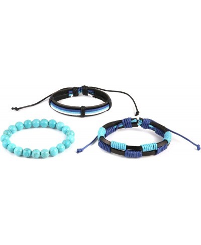 Mix 3 Wrap Bracelets Men Women Ethnic Tribal Blue Bracelets Leather Wristbands $13.92 Wrap