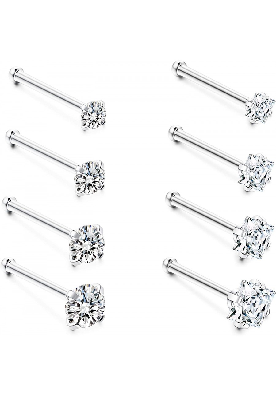 8 Pcs 20G 925 Sterling Silver Nose Rings Studs for Women Round CZ Square CZ 1.5mm 2mm 2.5mm 3mm Nose Piercings Body Jewelry $...