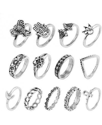 13 Pcs/Set Boho Knuckle Midi Finger Elephant Moon Flower Stacking Ring Jewelry $8.35 Stacking