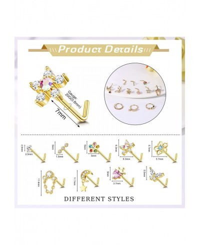 12PCS 20G Nose Rings Studs Stainless Steel Nose Rings Hoop for Women Men Paved CZ Butterfly Flower Nose Nostril Piercing Jewe...