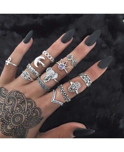 13 Pcs/Set Boho Knuckle Midi Finger Elephant Moon Flower Stacking Ring Jewelry $8.35 Stacking