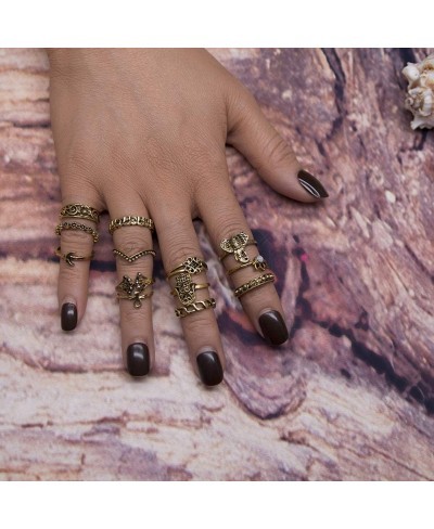 13 Pcs/Set Boho Knuckle Midi Finger Elephant Moon Flower Stacking Ring Jewelry $8.35 Stacking