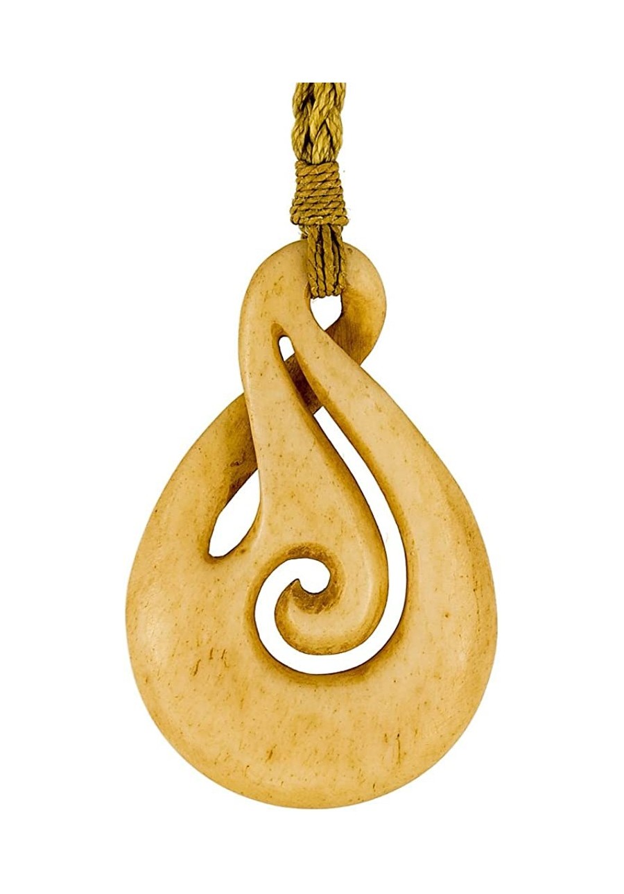 Maori Aged Antiqued Bone Stylised Infinity Loop with Koru Necklace $38.01 Pendants & Coins