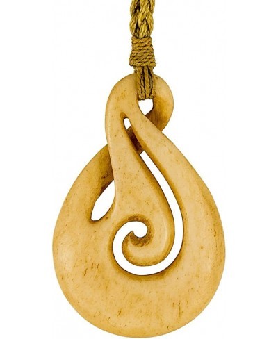 Maori Aged Antiqued Bone Stylised Infinity Loop with Koru Necklace $38.01 Pendants & Coins