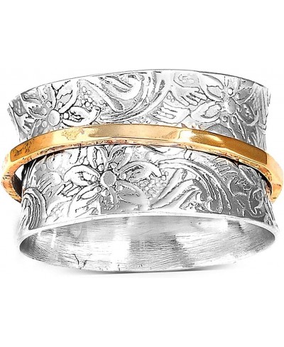 925 Sterling Silver Spinner Ring for Women with Brass Fidget Ring Flowers Band $43.32 Bands