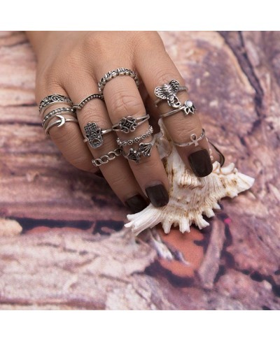 13 Pcs/Set Boho Knuckle Midi Finger Elephant Moon Flower Stacking Ring Jewelry $8.35 Stacking