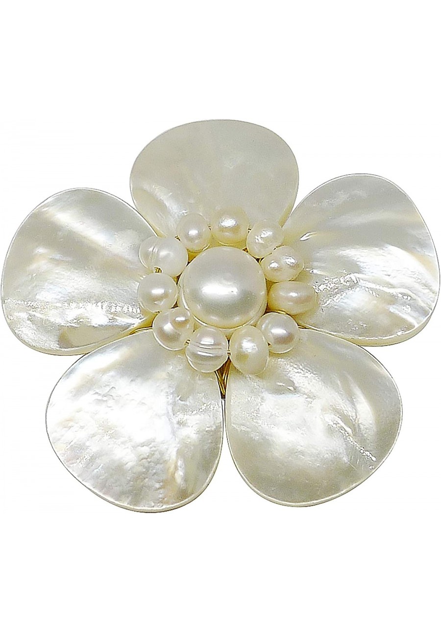 Bijoux de Ja Mother of Pearl and White Pollen Shell Pearl Flower Brooch Pin $20.97 Brooches & Pins