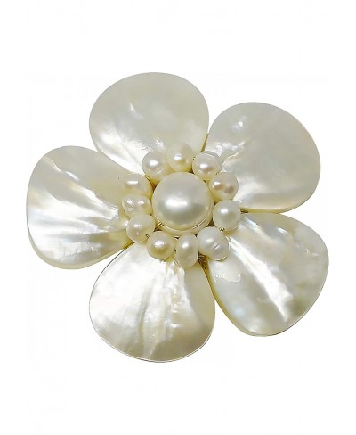 Bijoux de Ja Mother of Pearl and White Pollen Shell Pearl Flower Brooch Pin $20.97 Brooches & Pins