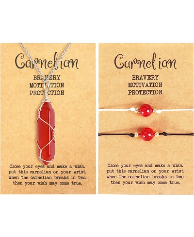 Carnelian Crystal Necklaces Bracelets Set for Women Carnelian Rock Healing Crystal Necklace Bracelet With Cards Carnelian Jew...