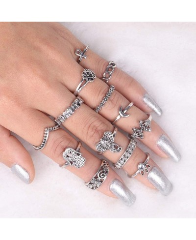 13 Pcs/Set Boho Knuckle Midi Finger Elephant Moon Flower Stacking Ring Jewelry $8.35 Stacking