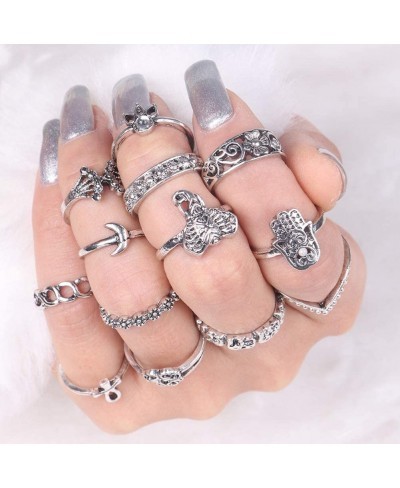 13 Pcs/Set Boho Knuckle Midi Finger Elephant Moon Flower Stacking Ring Jewelry $8.35 Stacking