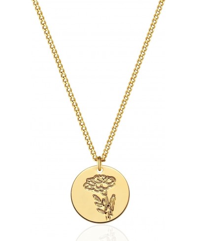 Birth Flower Necklace Dainty 18K Gold Plated Necklace Engraved Custom Floral Pendant Necklace Personalized Jewelry Handmade B...