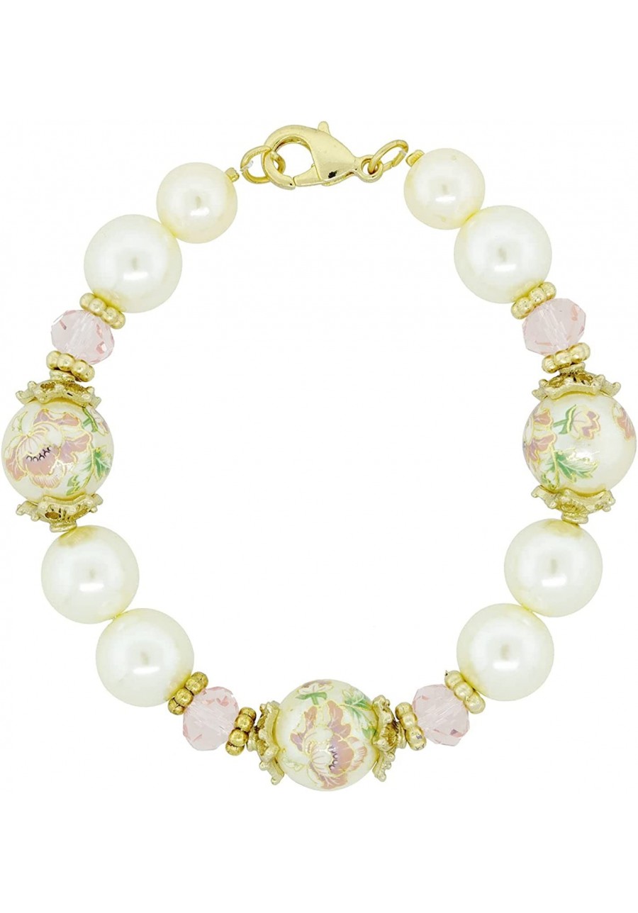 Flower Decal Faux Pearl Pink Crystal Bracelet $38.18 Strand