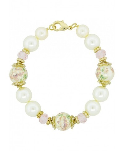 Flower Decal Faux Pearl Pink Crystal Bracelet $38.18 Strand