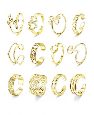 12PCS 14K Gold Plated Adjustable Toe Rings for Women Summer Beach Open Toe Rings Set Heart Leaf Knuckle Midi Tail Pinky Rings...