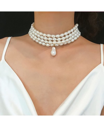 Multi Layer Strand Chain Oval Pearl Cluster Choker Necklace for Women Irregular Pearl Pendant Vintage 20s Cute Accessories fo...