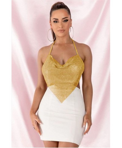 Shiny CZ Rhinestone Halter Backless Deep V Crop Top Chain Body Jewelry $28.21 Body Chains