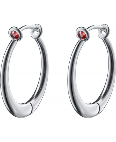 Bejeweled Silver Tone Hoop Earrings with Red Crystal $9.73 Hoop