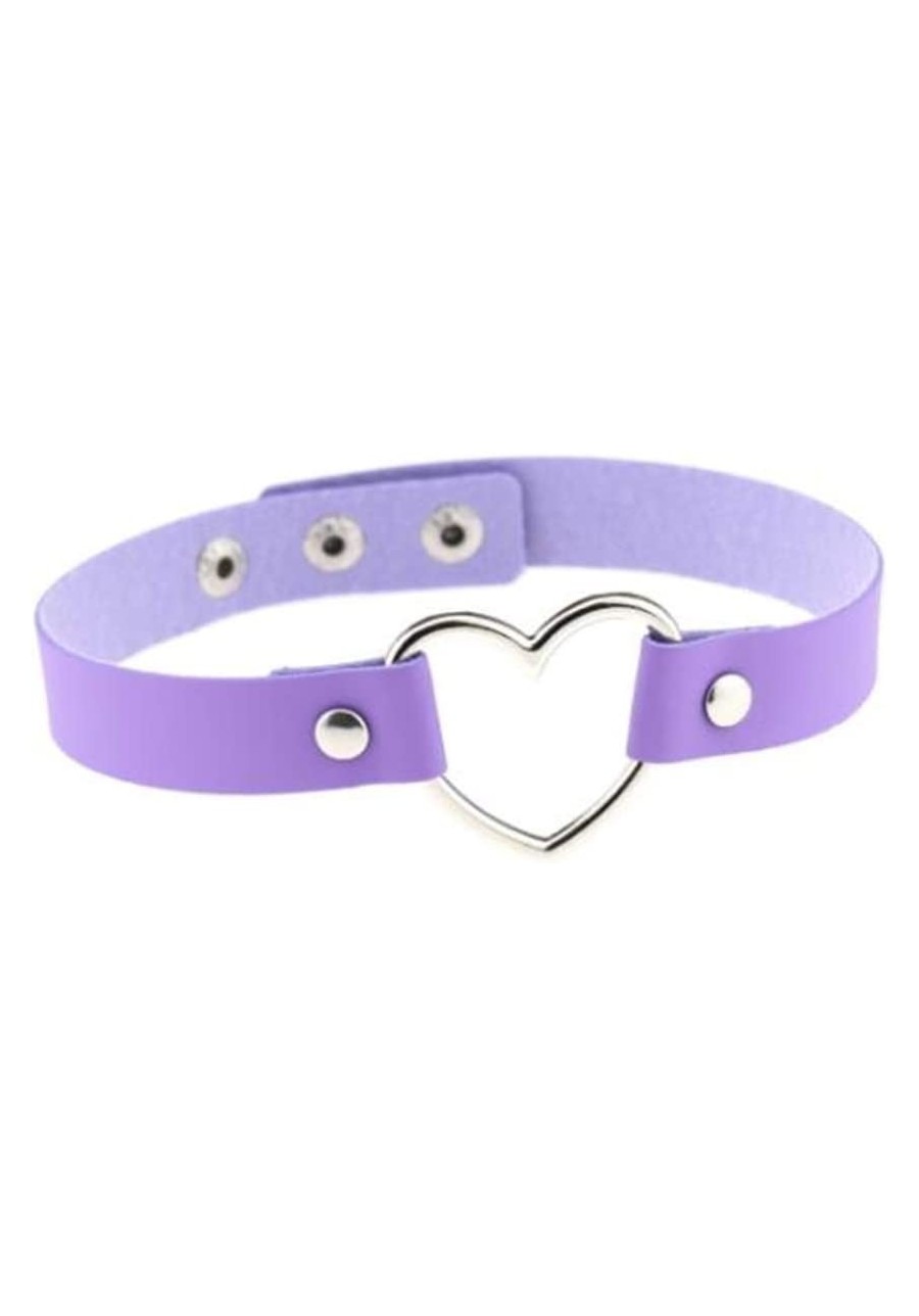 Choker Necklace Punk PU Leather Love Heart Shaped Choker Collar Goth Women Circle Chokers Necklaces Funky Collar Light purple...