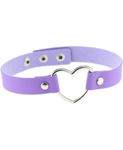 Choker Necklace Punk PU Leather Love Heart Shaped Choker Collar Goth Women Circle Chokers Necklaces Funky Collar Light purple...