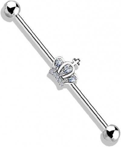 14GA Stainless Steel CZ Paved Crown with Cross Industrial Barbell $10.67 Piercing Jewelry