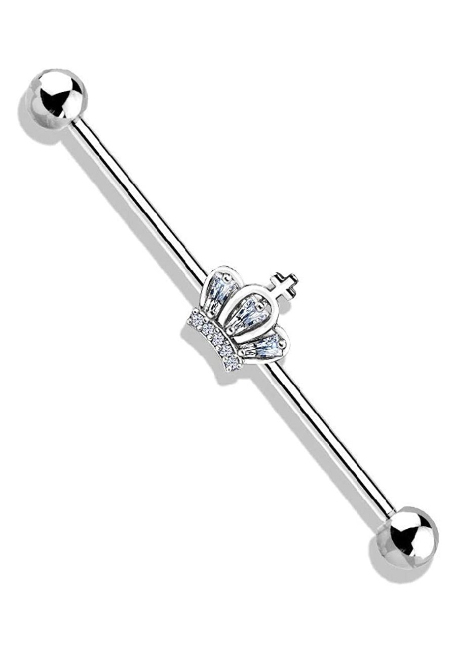 14GA Stainless Steel CZ Paved Crown with Cross Industrial Barbell $10.67 Piercing Jewelry