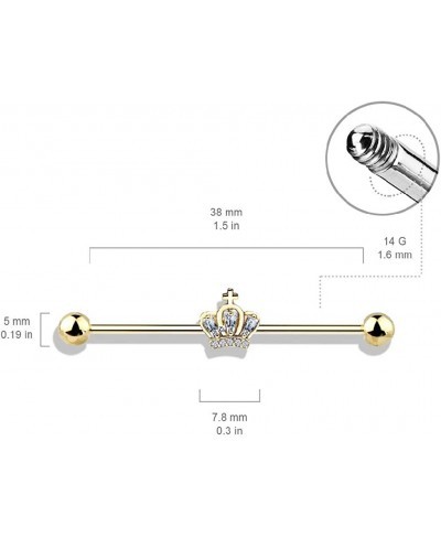 14GA Stainless Steel CZ Paved Crown with Cross Industrial Barbell $10.67 Piercing Jewelry