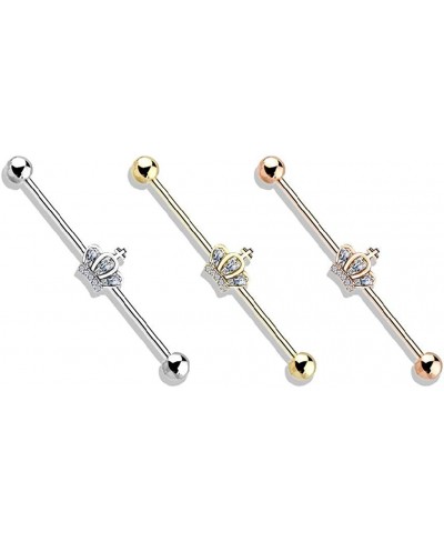 14GA Stainless Steel CZ Paved Crown with Cross Industrial Barbell $10.67 Piercing Jewelry