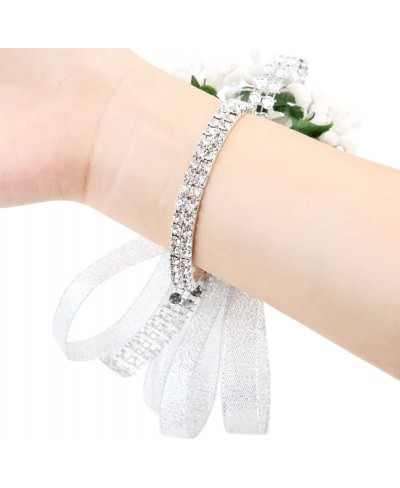 Velvet Open Rose Silvery Bling Ribbon Rhinestone Stretch Bracelet Wedding Prom Wrist Corsage Hand Flower Pack of 6 Ivory $23....