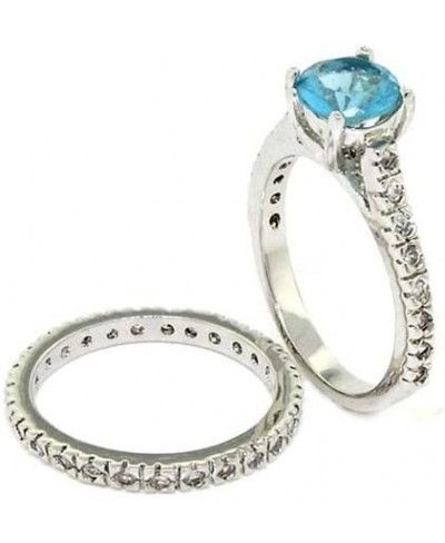 Classic/Vintage Wedding Ring Set w/Aquamarine White CZs $16.41 Bridal Sets